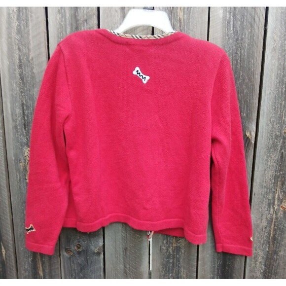 Jack B Quick Vtg Cardigan  Emroidered Scotty Dogs Sz Med Red  Shoulder Pads - Picture 2 of 11